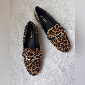 NWT Chico's Leopard Print Loafers with Gold Chain Women Size 7